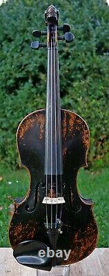 100+ years OLD LION HEAD BLACK ANTIQUE BOHEMIAN VIOLIN, Listen to VIDEO