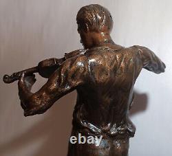 1800s 13 VIOLIN PLAYER statue vtg spelter copper bronze figurine antique oak
