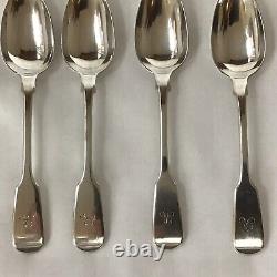 4 1842 Samuel Hayne & Dudley Cater Solid Silver Fiddle Handle Teaspoons. 77.03g