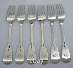 6 x 8 solid sterling silver table forks, Mary Chawner, London 1836, 205mm, 457g