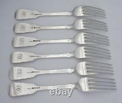 6 x 8 solid sterling silver table forks, Mary Chawner, London 1836, 205mm, 457g