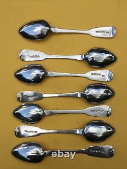 7x Georgian Irish Solid Silver Tea Spoons Dublin 1812 Fiddle