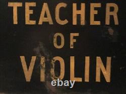 AAFA Antique Teacher of Violin Advertising Metal Trade Sign Wood Frame DS