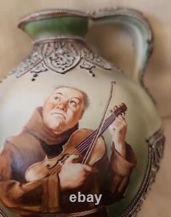 ANTIQUE NIPPON HAND PAINTED MORIAGE JUG with MONK playing violin