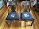 Antique Wooden Craftique Fiddle-back Chairs With Needle Point Cushion (x2)