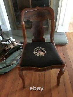 ANTIQUE Wooden Craftique Fiddle-Back Chairs with Needle Point Cushion (X2)
