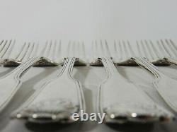 Antique 1898 Set of 12 Sterling Silver Large Entree Forks Fiddle Thread & Shell