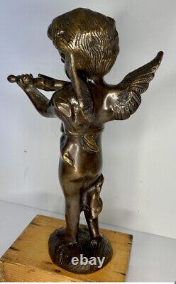 Antique ART NOUVEAU Cupid CHERUB PLAYING VIOLIN Sculpture SOLID BRASS STATUE 11