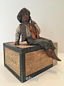 Antique Austrian Tobacco Jar Sgnd, Jm #8849 Boy With Violin