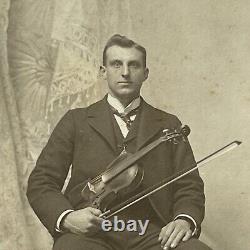 Antique Cabinet Card Photograph Handsome Twin Bothers Guitar Fiddle Newark OH