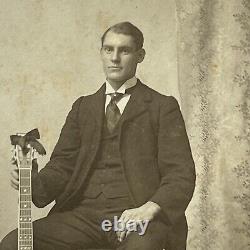 Antique Cabinet Card Photograph Handsome Twin Bothers Guitar Fiddle Newark OH