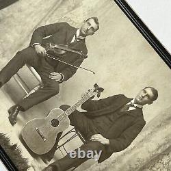 Antique Cabinet Card Photograph Handsome Twin Bothers Guitar Fiddle Newark OH