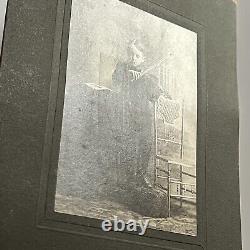 Antique Cabinet Card Photograph Spooky Little Boy Playing Violin New York NY