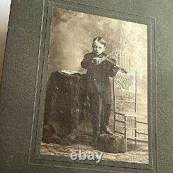 Antique Cabinet Card Photograph Spooky Little Boy Playing Violin New York NY