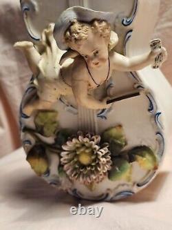 Antique Capodimonte Porcelain Cherub Angel Violin Figurine Planter