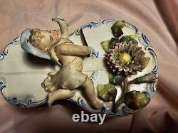 Antique Capodimonte Porcelain Cherub Angel Violin Figurine Planter