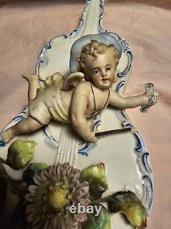 Antique Capodimonte Porcelain Cherub Angel Violin Figurine Planter