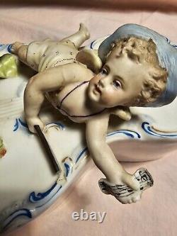 Antique Capodimonte Porcelain Cherub Angel Violin Figurine Planter