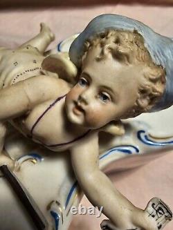 Antique Capodimonte Porcelain Cherub Angel Violin Figurine Planter