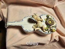 Antique Capodimonte Porcelain Cherub Angel Violin Figurine Planter