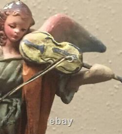Antique Cartapesta Angel w Violin Christmas Ornament Made in Italy Paper Mache