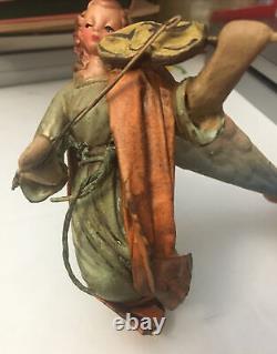 Antique Cartapesta Angel w Violin Christmas Ornament Made in Italy Paper Mache
