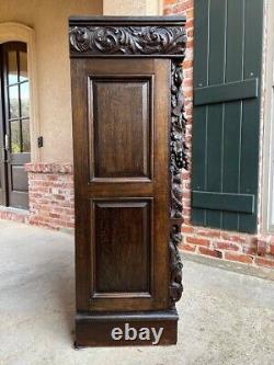 Antique English Carved Oak Chest Cabinet Gothic Revival Monkey Owl Violin c1880