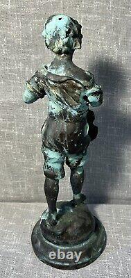 Antique French Art Nouveau Style Metal Spelter Statue Young Boy with Violin