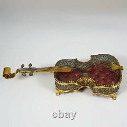 Antique French Beveled Glass Jewelry Box Violin Gilt Ormolu Display Vitrine Case