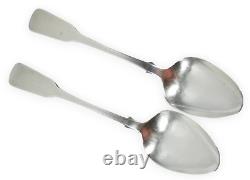 Antique Georgian 1819 Pair of Sterling Silver Tablespoons Spoons Fiddle Back EF