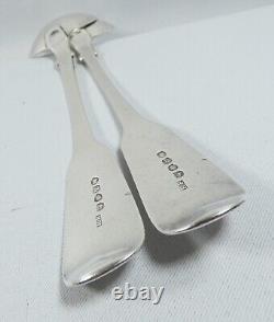 Antique Georgian 1819 Pair of Sterling Silver Tablespoons Spoons Fiddle Back EF