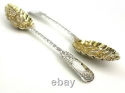 Antique Georgian Sterling Silver Berry Spoons Pair Cased Fiddle Pattern