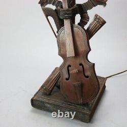 Antique German Black Forest Carved Violin Musical Group Table Lamp, c1880