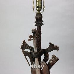 Antique German Black Forest Carved Violin Musical Group Table Lamp, c1880
