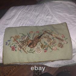 Antique Needlepoint Tapestry Piano Window Seat Bench Top Violin CrossStitch