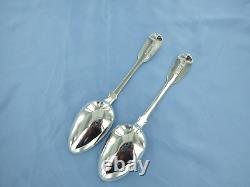 Antique Pair Of Sterling Silver Fiddle Back Dessert Spoons. London 1830