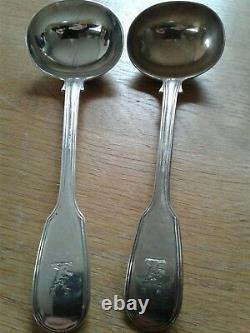 Antique Solid Silver, Fiddle & Thread Pair Of Sauce Ladles London 1839