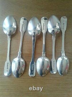 Antique Solid Silver Set Of 6 Tea Spoons Fiddle Pattern London 1831
