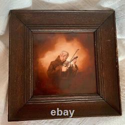 Antique Trent Tile Portrait Painting Monk Tuning Violin Arts And Crafts Frame
