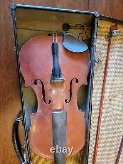 Antique Unbranded Violin & two Bows For Repair