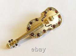 Antique Vintage 14k Violin Pin With Diamonds & Garnets