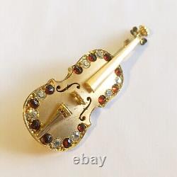 Antique Vintage 14k Violin Pin With Diamonds & Garnets