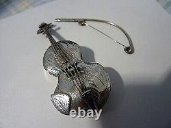 Antique/Vintage Solid Silver Violin Pill box / Snuff box stamped 925 with Bow