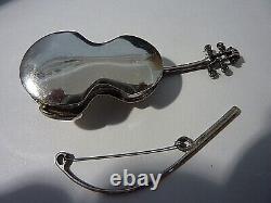 Antique/Vintage Solid Silver Violin Pill box / Snuff box stamped 925 with Bow