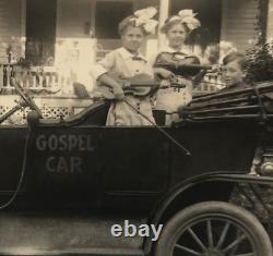 Antique Vtg RPPC Old Gospel Car Young Girls Boy Music Violins Religious Hair Bow