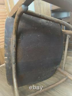 Antique Vtg Tiger Oak Bentwood Arms Harp Slats Fiddle Back Rocker Rocking Chair