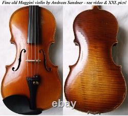 BEAUTIFUL OLD MAGGINI VIOLIN A. SANDNER ANTIQUE video RARE? 125