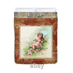 Cupid With A Violin And Roses Antique Image Custom Queen Duvet Cover