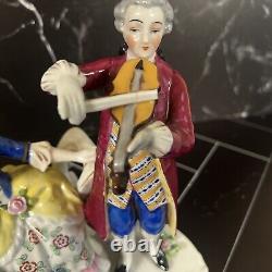 Dresden Victorian Scene Musical Figural Porcelain Violin Group Trio See Video