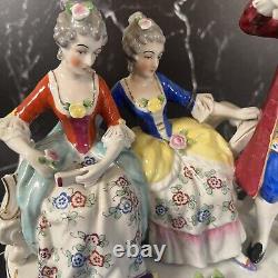 Dresden Victorian Scene Musical Figural Porcelain Violin Group Trio See Video